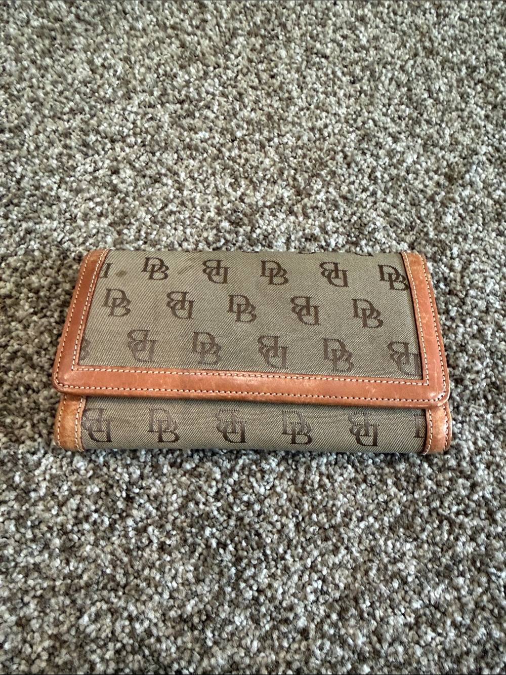 Dooney & Bourke Brown Logo Canvas Wallet with Tan Leather Trim